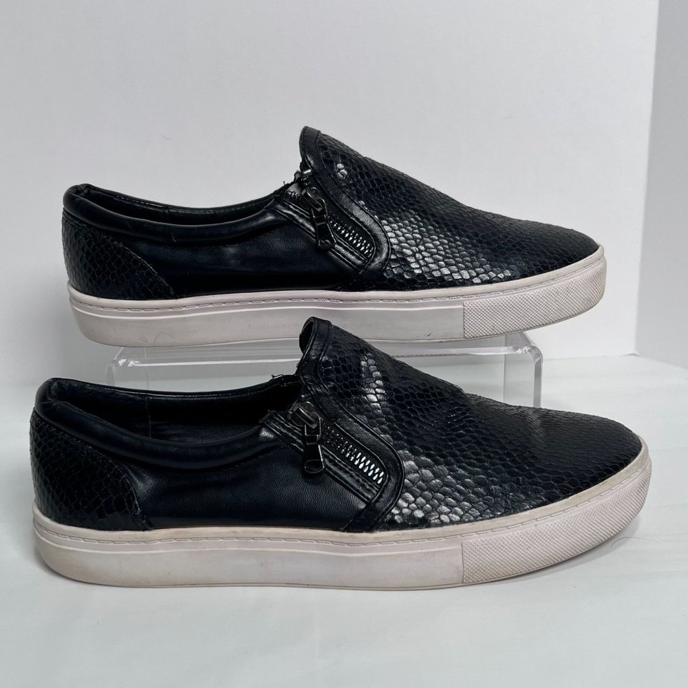 Steve Madden Excreux Size 9.5 Black Slip on Sneaker Faux‎ Snakeskin Zipper